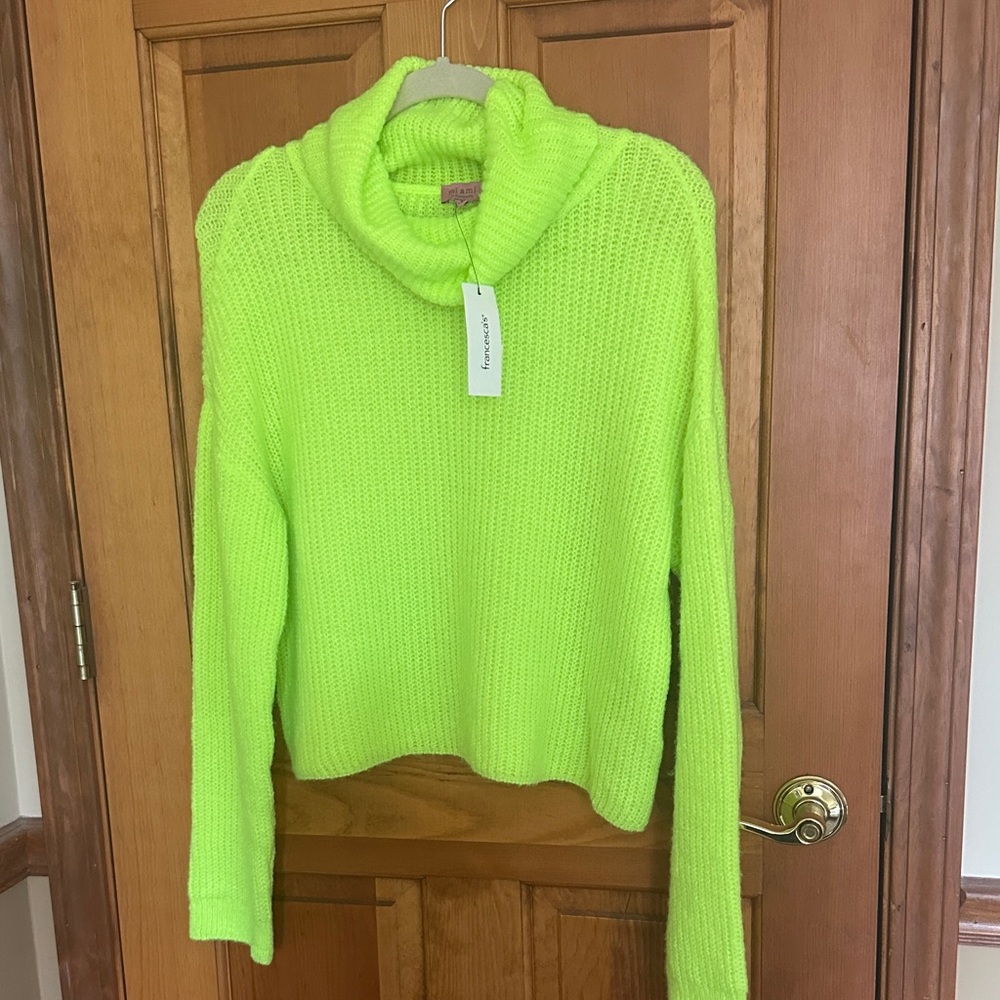 NWT Francesca’s Cowl Neck Women’s Sweater Neon Green